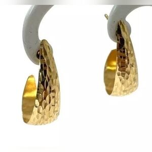 14K Solid Yellow Gold Hook Hammered Accented Earrings